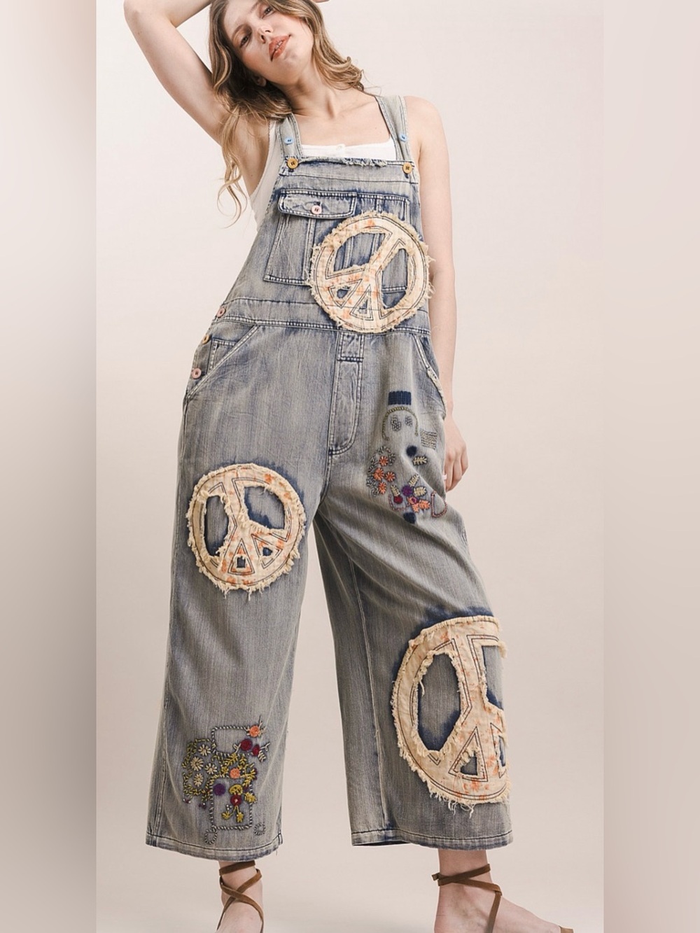Bluevelvet - Denim Peace Patch Women's Overalls
